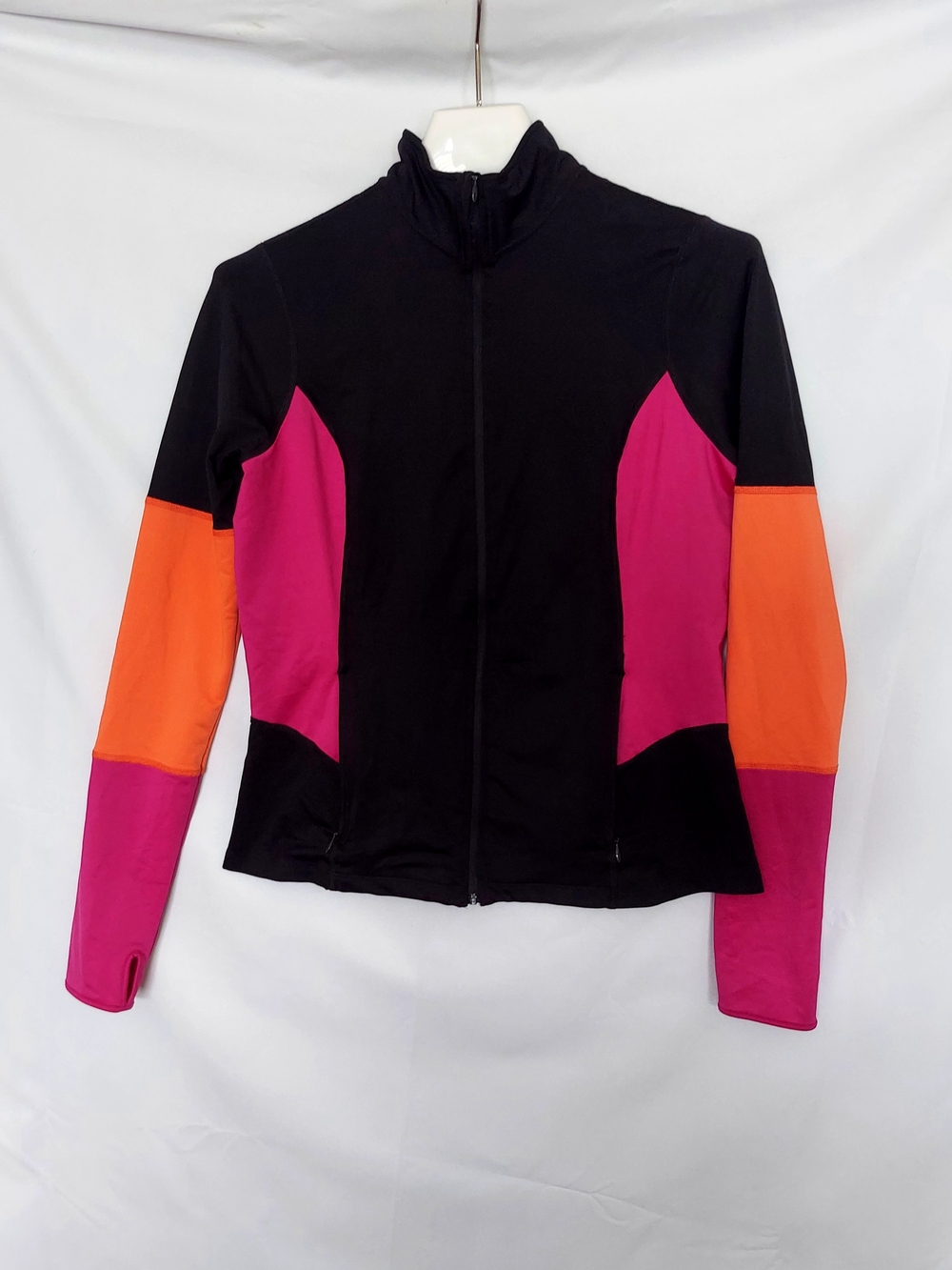 SPANX Black Zip Jacket with Pink and Orange Panels